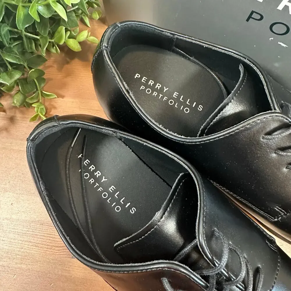 Perry‎ Ellis Portfolio Black Leather Oxfords Shoes Size 8.5